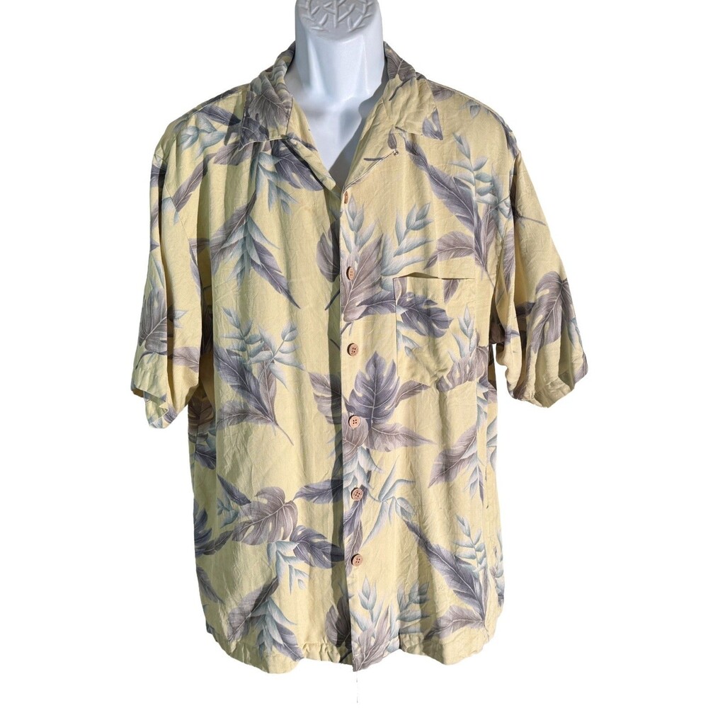 MONTEGO MON Men's Short‎ Sleeve Button Down Floral Hawaiian Shirt Yellow Large